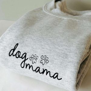 Dog Mama Embroidered Sweatshirt 2D Crewneck…