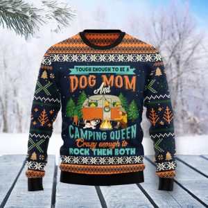 Dog Mom Camping Ugly Christmas Sweater,…