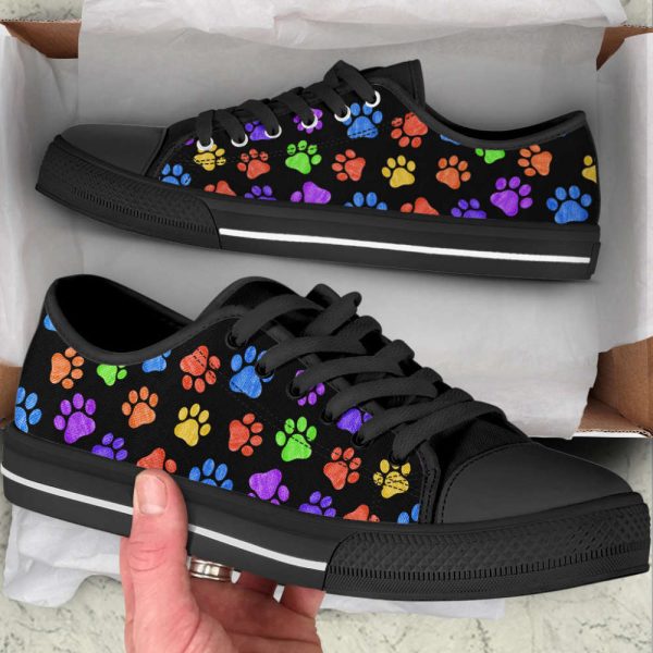 Dog Paw Print Colorfull Pattern Low Top Shoes Canvas Sneakers