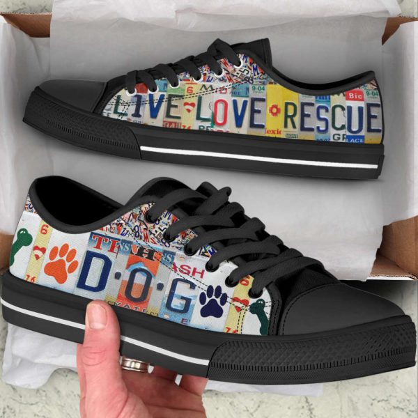 Dog Paw Print Live Love Rescue License Plates Low Top Shoes Canvas Sneakers