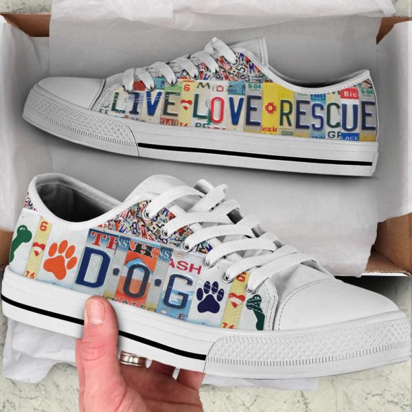 Dog Paw Print Live Love Rescue License Plates Low Top Shoes Canvas Sneakers