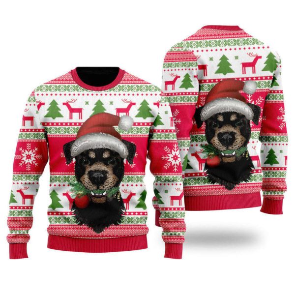 Dog Santas Hat Holiday Time Pattern Ugly Christmas Sweater For Men & Women