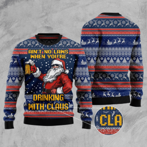 Drinking With Claus Ugly Christmas Sweater…