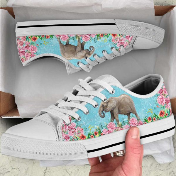 Colorful Elephant Flower Line Canvas Print Low Top Shoes – Trendy Fashion
