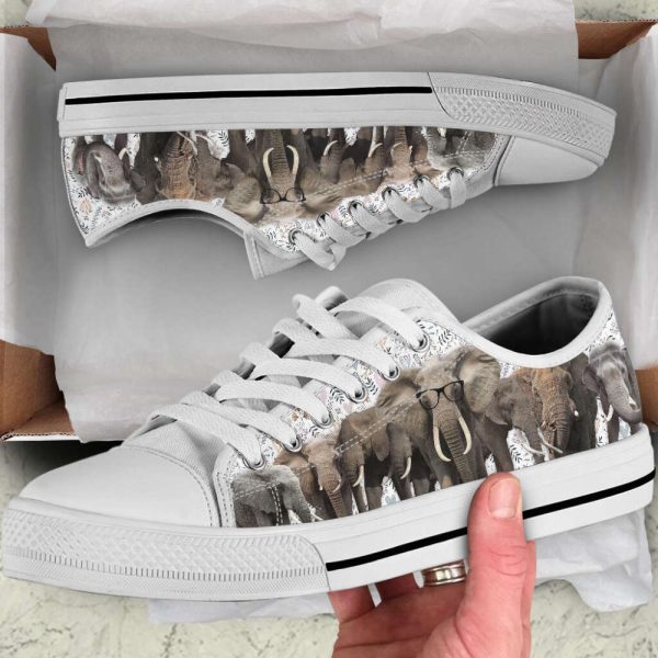 Elephant Crew Flower Low Top Shoes Canvas Print Lowtop Casual Shoes