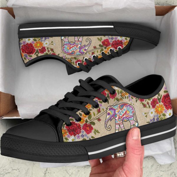 Elephant Embroidery Low Top Shoes Canvas Print Lowtop Casual Shoes Gift For Adults
