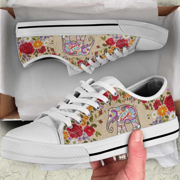 Elephant Embroidery Low Top Shoes Canvas Print Lowtop Casual Shoes Gift For Adults