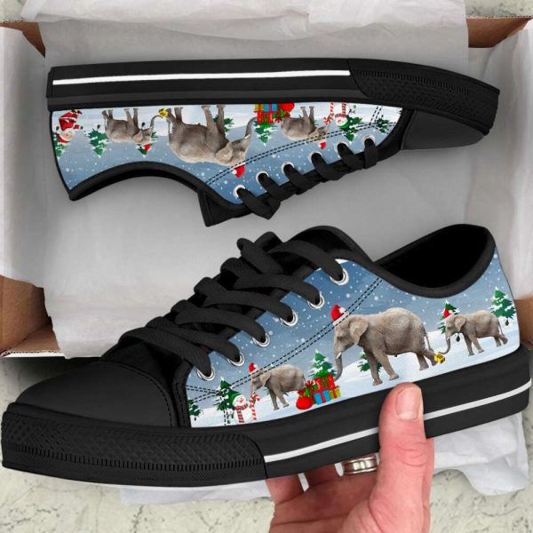 Elephant Merry Christmas Low Top Shoes Receive Xmas Gift Canvas Shoes