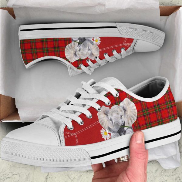 Red Plaid Elephant Canvas Print Low Top Shoes  – Stylish Footwear