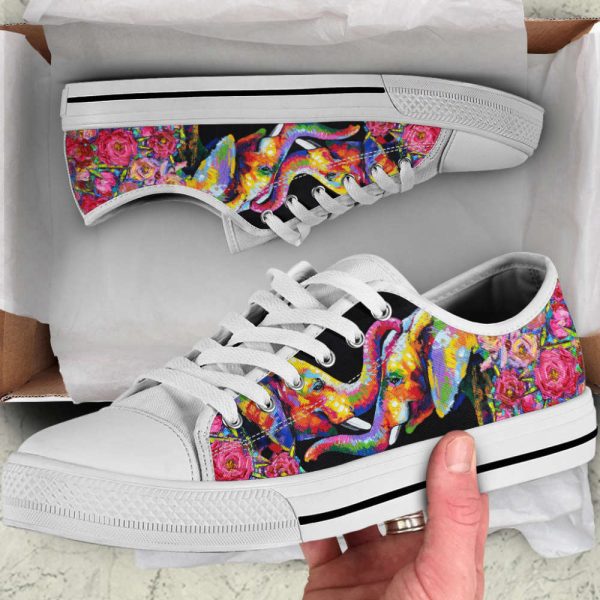 Elephant Rose Oil Painting Low Top Shoes – Canvas Print Casual