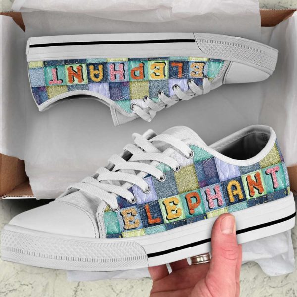 Elephant Seamless Leather Color Canvas Print Lowtop Shoes