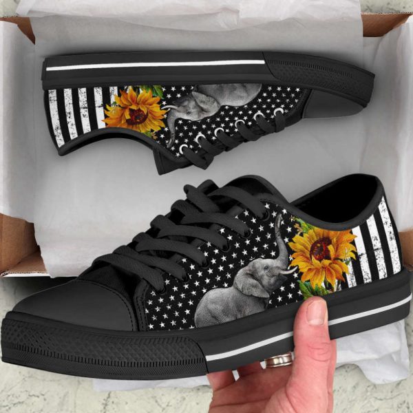 Elephant USA Flag Sun Flower Low Top Shoes: Canvas Print Casual Gift