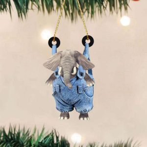 Elephant Wearing Denim Overalls Ornament Christmas…