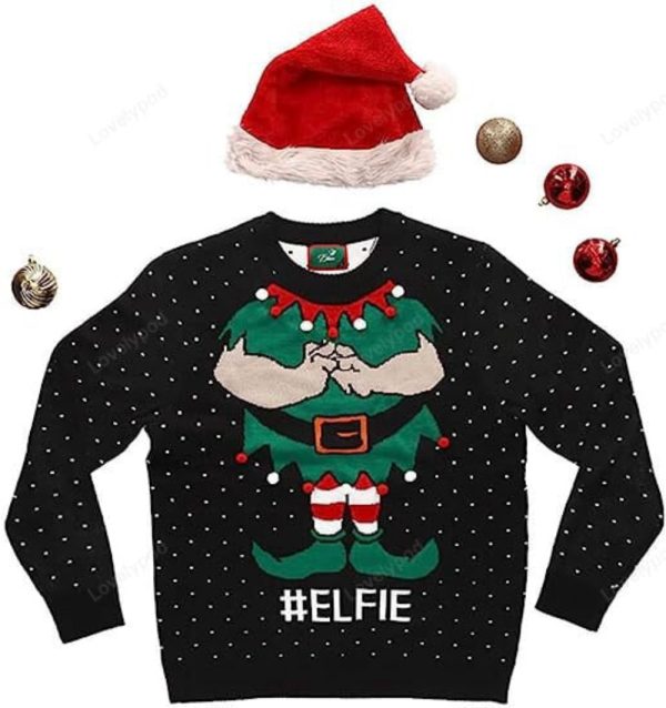 Elf Ugly Christmas Sweater Men Women Santa’s Elfie Funny Holiday Xmas Sweaters