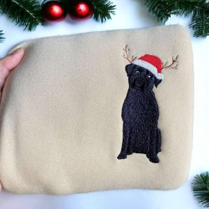 Embroidered Black Lab Labrador Christmas Sweater,…