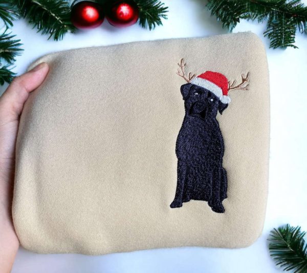 Embroidered Black Lab Labrador Christmas Sweater, Best Gift For Christmas