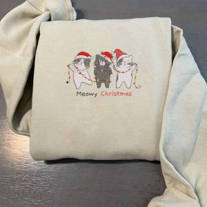 Embroidered Cat Funny Christmas Sweatshirts, Embroidered…