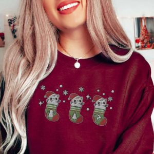 embroidered christmas cat stockings sweatshirt cute cat xmas crewneck winter holiday cat sweater cat lover gift meowy christmas pullover 3.jpeg