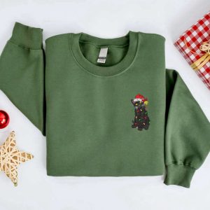 Embroidered Christmas Cat Sweatshirt, Black Cat…