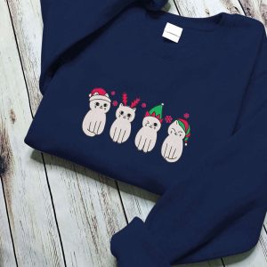 embroidered christmas cat sweatshirt meowy christmas sweater happy cat sweatshirt gift idea for cat lovers christmas snow hoodie 1.jpeg