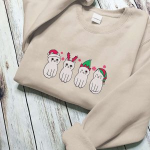 embroidered christmas cat sweatshirt meowy christmas sweater happy cat sweatshirt gift idea for cat lovers christmas snow hoodie 2.jpeg