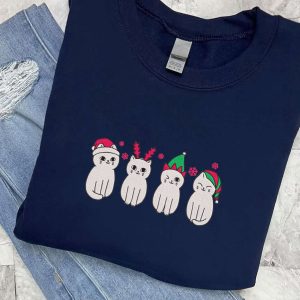 embroidered christmas cat sweatshirt meowy christmas sweater happy cat sweatshirt gift idea for cat lovers christmas snow hoodie 3.jpeg