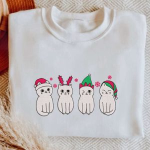 Embroidered Christmas Cat Sweatshirt, Meowy Christmas…