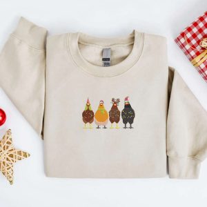 Embroidered Christmas Chickens Sweatshirt, Chicken Farm…