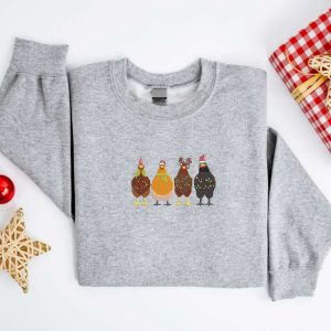 embroidered christmas chickens sweatshirt chicken farm sweater for family 4.jpeg