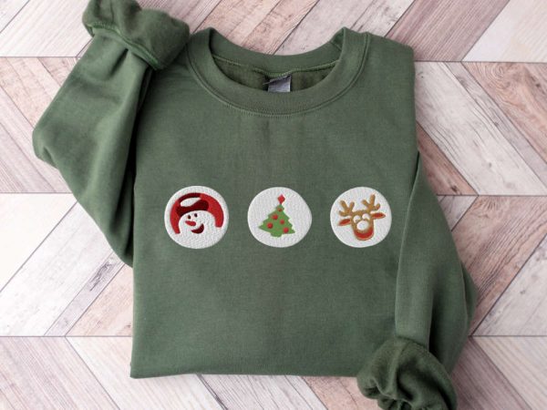 Embroidered Christmas Cookies Sweatshirt, Santa Reindeer Crewneck For Christmas