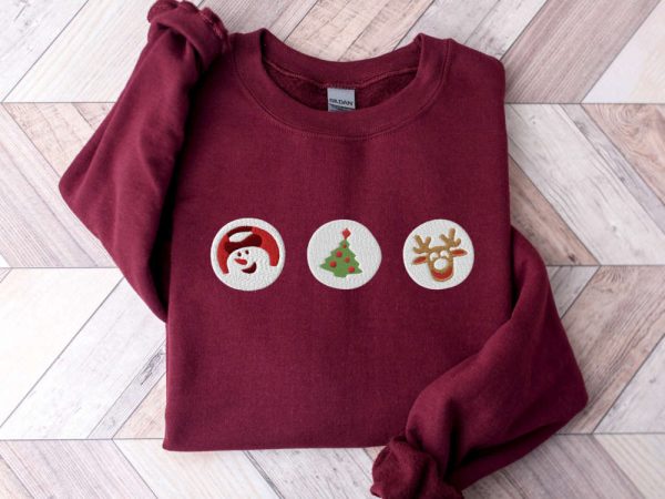 Embroidered Christmas Cookies Sweatshirt, Santa Reindeer Crewneck For Christmas