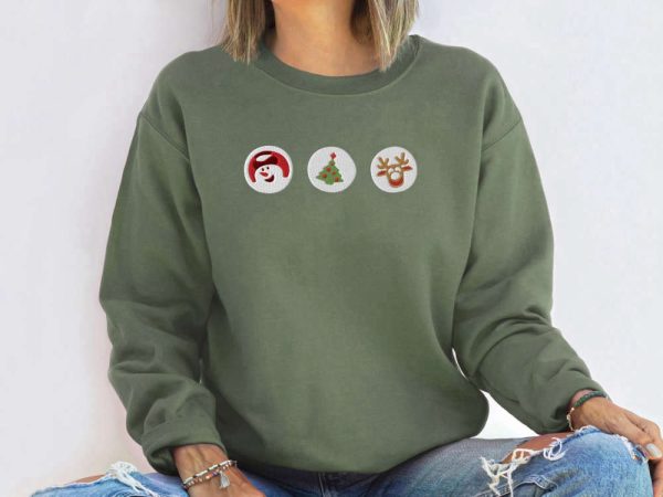 Embroidered Christmas Cookies Sweatshirt, Santa Reindeer Crewneck For Christmas