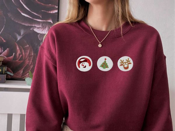 Embroidered Christmas Cookies Sweatshirt, Santa Reindeer Crewneck For Christmas