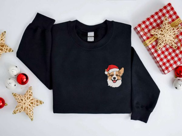 Embroidered Christmas Corgi Dog Sweatshirt, Embroidered Sweater For Family