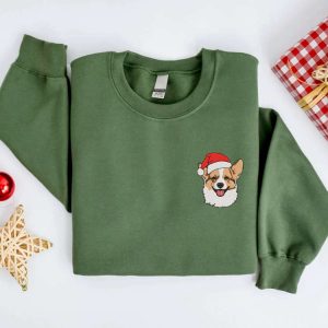 embroidered christmas corgi dog sweatshirt embroidered sweater for family.jpeg