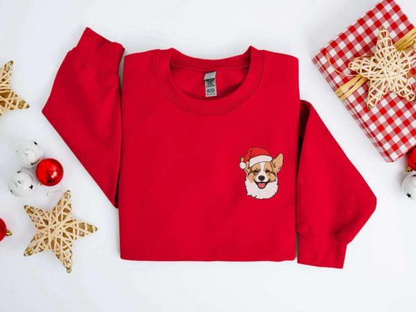 Embroidered Christmas Corgi Dog Sweatshirt, Embroidered Sweater For Family