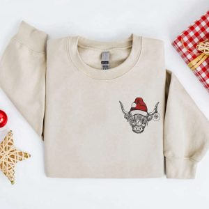 Embroidered Christmas Cow Sweatshirt Embroidered Highland…