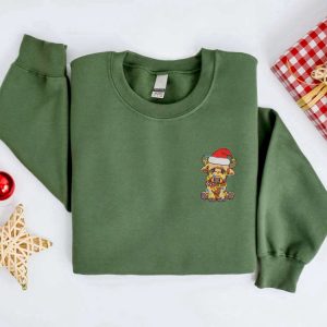 embroidered christmas cow sweatshirt highland cow santa christmas sweater for family 1.jpeg