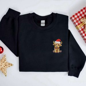 embroidered christmas cow sweatshirt highland cow santa christmas sweater for family 2.jpeg