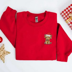 embroidered christmas cow sweatshirt highland cow santa christmas sweater for family 3.jpeg