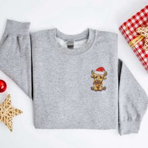 embroidered christmas cow sweatshirt highland cow santa christmas sweater for family 4.jpeg