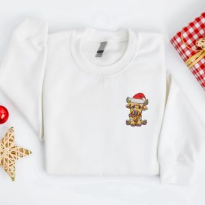 embroidered christmas cow sweatshirt highland cow santa christmas sweater for family 5.jpeg