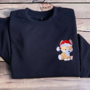 Embroidered Christmas Dog Crewneck Embroidered Corgi…