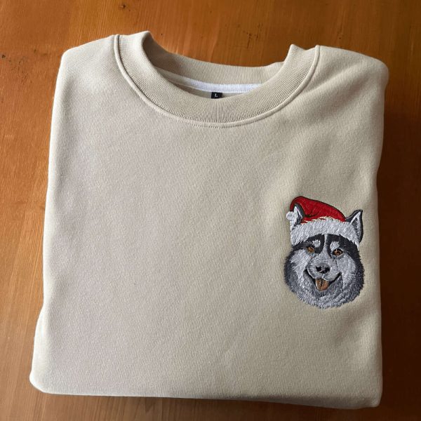 Embroidered Christmas Dog Sweatshirt Siberian Husky Christmas Sweatshirt For Family