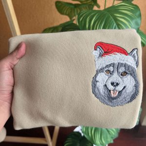 Embroidered Christmas Dog Sweatshirt Siberian Husky…