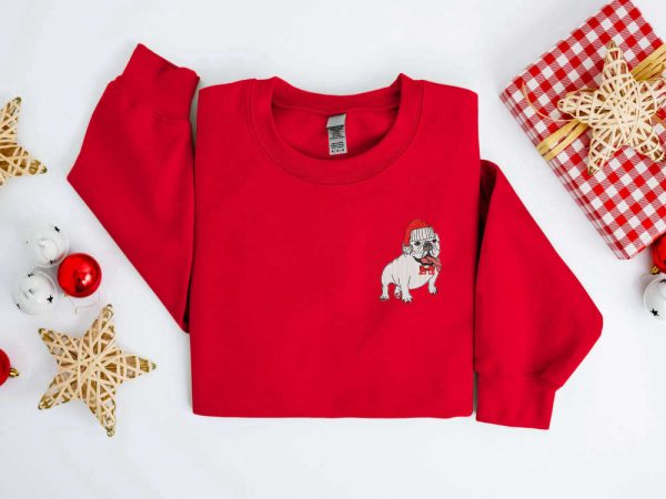 Embroidered Christmas Dog Sweatshirt, Bulldog Christmas SweaterChristmas   Sweatshirt