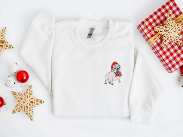 Embroidered Christmas Dog Sweatshirt, Bulldog Christmas SweaterChristmas   Sweatshirt