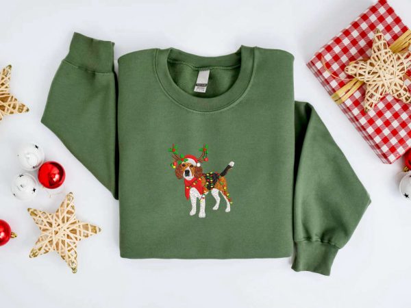 Embroidered Christmas Dog Sweatshirt, Beagle Dog Christmas Sweatshirt For Family