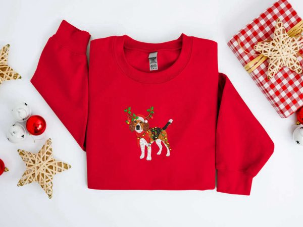 Embroidered Christmas Dog Sweatshirt, Beagle Dog Christmas Sweatshirt For Family