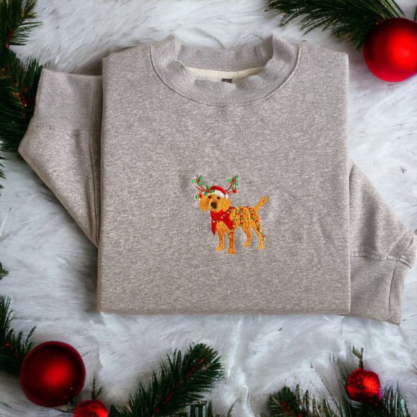 Embroidered Christmas Dog Sweatshirt, Beagle Reindeer Santa Dog Sweater For Family